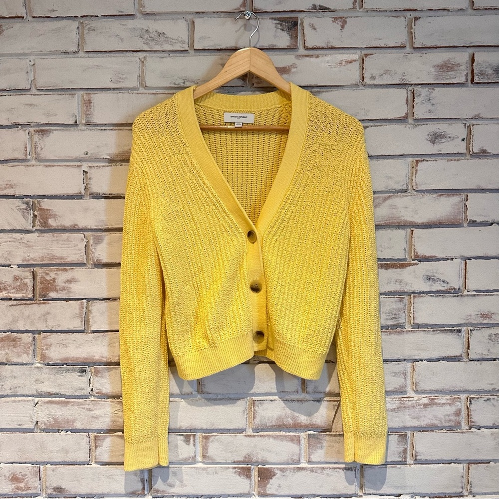 Banana Republic Yellow Cropped Textured Cardigan Sweater
